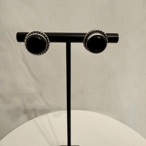 Black and Silver Circular Stud Earrings